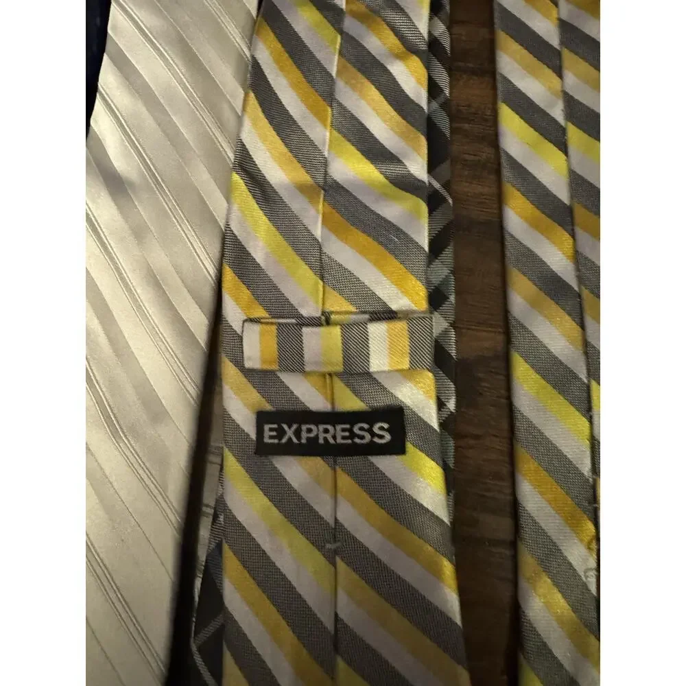 EXPRESS 100% Silk Tie Lot 10 Mens Blue Stripe Executive Necktie Plaid Red Yellow